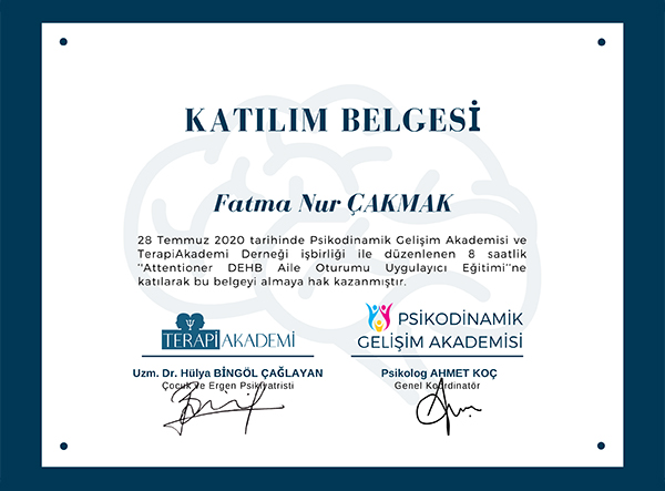 Uzman Psikolojik Danışman Fatma Nur UÇARAL ÇAKMAK