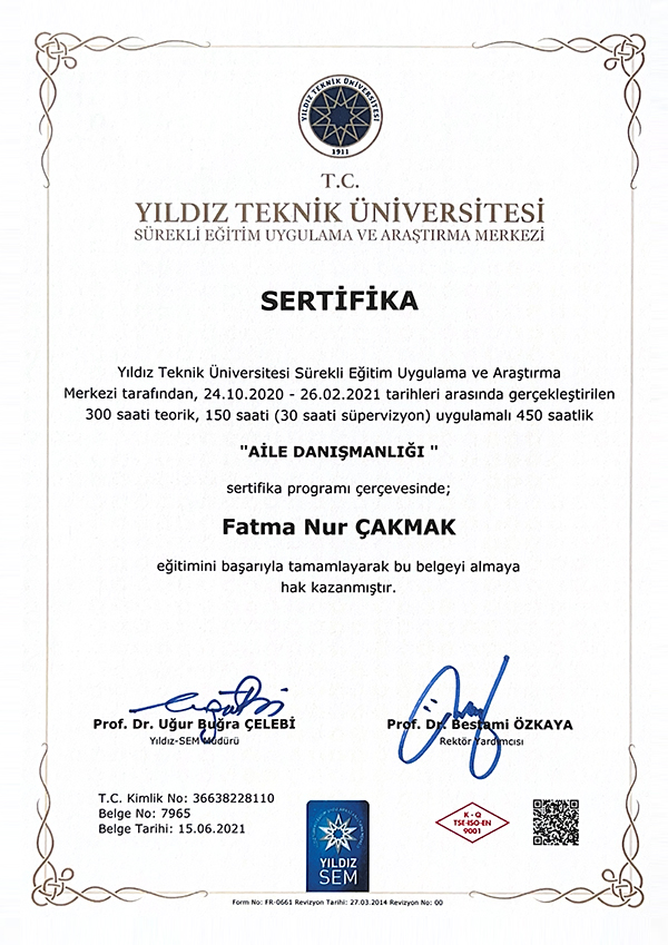 Uzman Psikolojik Danışman Fatma Nur UÇARAL ÇAKMAK